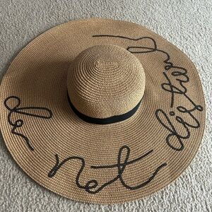 Chic Tan Wide-Brim Hat with Black Script